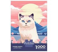 Puzzles De 1000 Pièces pour Adolescents Cat Mount Fuji Portrait Puzzle Jeux Relaxants Décoration Murale Cadeaux pour Les Amis Et La Famille 70x50cm/1000pcs