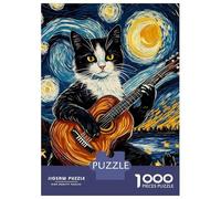 Puzzles De 1000 Pièces pour Adolescents Cat Playing Guitar in Starry Night Puzzle pour Adolescents, Activités Familiales pour Anniversaire, Noël Et Cadeaux Uniques 70x50cm/1000pcs
