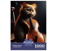 Puzzles De 1000 Pièces pour Adolescents Cat Playing The Cello Puzzles pour Adultes Jeu Manuel Course De Vitesse Cadeaux Uniques pour Anniversaire Et Noël 70x50cm/1000pcs