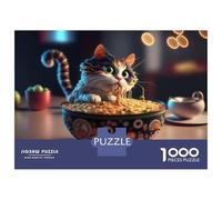 Puzzles De 1000 Pièces pour Adolescents Cat Ramen Japan Casse-têtes pour Adultes, Jeu De Réflexion, Difficile, Amusant, Activités À La Maison 38x26cm/1000pcs