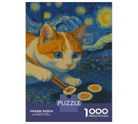 Puzzles De 1000 Pièces pour Adolescents Cat Sushi, Starry Night Puzzle Jeux Relaxants Une Œuvre d'art Cadeaux d'anniversaire Uniques 52x38cm/1000pcs