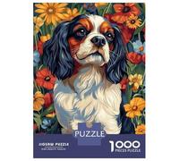 Puzzles De 1000 Pièces pour Adolescents Cavalier King Charles Spaniel in Flowers Dog Wall Art Print Puzzle Jeux Relaxants Une Œuvre d'art Cadeaux d'anniversaire Uniques 70x50cm/1000pcs