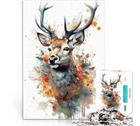 Puzzles de 1000 pièces pour Adolescents Cerf Aquarelle Jouets Jeux éducatifs Soulagement du Stress Cadeau Amusant 50x70cm