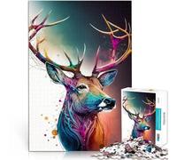 Puzzles de 1000 pièces pour Adolescents cerf coloré dans la Nuit Jeux éducatifs Jouets DIY Jouets de décoration pour la Maison 26x38cm