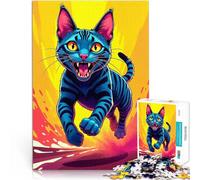 Puzzles de 1000 pièces pour Adolescents Chat Bleu Qui Court Réduction du Stress intéressante Une œuvre d'art 75x50cm