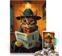Puzzles de 1000 pièces pour Adolescents Chat dans Un Chapeau lisant Le Journal Toilettes Défi Difficile Bon Cadeau 38x26cm
