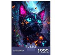 Puzzles de 1000 pièces pour adolescents Chat néon dans la forêt Puzzles pour adultes, jouets de bricolage pour s'amuser en famille pour anniversaire, Noël 52 x 38 cm/1000 pièces