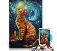 Puzzles de 1000 pièces pour Adolescents Chat Nuit étoilée Van Gogh Jouets de Jeu stimulants Cadeaux d'anniversaire 38x26cm
