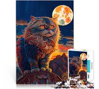 Puzzles de 1000 pièces pour Adolescents Chat Persan et Lune Jouets Jeux éducatifs Soulagement du Stress Jeu de défi Unique 38x52cm