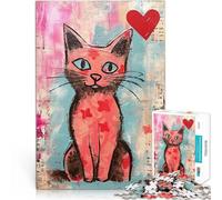 Puzzles de 1000 pièces pour Adolescents Chat Rose de la Saint-Valentin avec Un cœur Jeu de Quiz Œuvre d'art 50x70cm