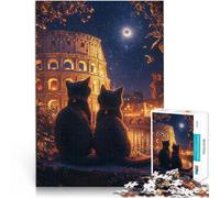 Puzzles de 1000 pièces pour Adolescents Chats dans la Nuit de Rome Staycation Tuer Le Temps Interaction Parent-Enfant 38x26cm