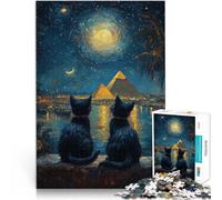 Puzzles de 1000 pièces pour Adolescents Chats près des Pyramides Assemblage du modèle est idéal comme Cadeau pour Toute la Famille 52x38cm