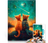Puzzles de 1000 pièces pour Adolescents Chats regardant Une étoile filante Défi Difficile Excellent Cadeau pour Les Jeux 38x26cm