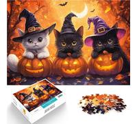Puzzles de 1000 pièces pour Adolescents Chats sorciers d'halloween Loisirs en Famille Décoration d'intérieur et Cadeaux Uniques 52x38cm