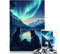Puzzles de 1000 pièces pour Adolescents Chats sous Les aurores boréales Jouets éducatifs Offrir en Cadeau à Toute la Famille 50x70cm