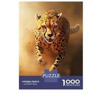 Puzzles De 1000 Pièces pour Adolescents Cheetah Running Through Dust - African Wildlife Photo Puzzle Adulte Jeu Manuel Amusant Et Humoristique Cadeau Anti-Stress 70x50cm/1000pcs
