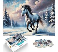 Puzzles de 1000 pièces pour Adolescents Cheval Blanc Courant en Hiver Jeux Amusants Car C'est Un pour Toute la Famille 50x70cm