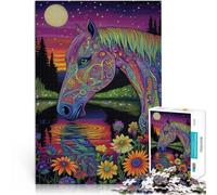Puzzles de 1000 pièces pour Adolescents Cheval de Couleur psychédélique Jeu de Quiz est idéal comme Cadeau pour Toute la Famille 52x38cm
