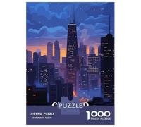 Puzzles De 1000 Pièces pour Adolescents Chicago Cityscape at Dusk Puzzle pour Adultes Jeux Relaxants Améliorent La Mémoire Cadeaux Anti-Stress 38x26cm/1000pcs
