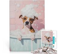 Puzzles de 1000 pièces pour Adolescents Chien dans Un Bain moussant Jeu Familial pour et avec Affiche et Feuille de Questions correspondantes 38x52cm