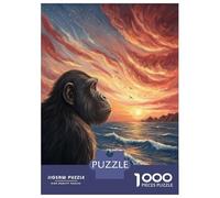 Puzzles De 1000 Pièces pour Adolescents Chimpanzee Gazing at Sunset Over Ocean Puzzle pour Adolescents, Activités Familiales pour Anniversaire, Noël Et Cadeaux Uniques 38x26cm/1000pcs