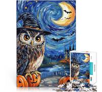 Puzzles de 1000 pièces pour Adolescents Chouette avec Chapeau de sorcière pour Halloween Jouets éducatifs décoration Murale 52x38cm