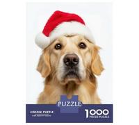 Puzzles De 1000 Pièces pour Adolescents Christmas Golden Retriever with Santa Hat Puzzle Jeux De Famille Décoration Intérieure Cadeaux d'anniversaire Uniques 70x50cm/1000pcs