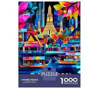 Puzzles De 1000 Pièces pour Adolescents Colorful Bangkok Cityscape Vibrant Skyline Puzzles pour Adultes Jeux Relaxants Cadeaux pour Femmes Interaction Parent-Enfant 38x26cm/1000pcs