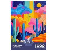 Puzzles De 1000 Pièces pour Adolescents Colorful Desert Cactus Art Print Puzzles pour Adolescents Jeux Relaxants pour S'amuser en Famille Offrez-Leur Un Cadeau 38x26cm/1000pcs