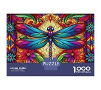 Puzzles De 1000 Pièces pour Adolescents Colorful Dragonfly Stained Glass Art Puzzle Adulte Jeu Manuel Cadeaux pour Femmes pour Anniversaire, Noël 70x50cm/1000pcs