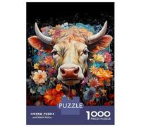 Puzzles De 1000 Pièces pour Adolescents Colorful Floral Cow Art Print Puzzle À Monter Soi-même, Jouets pour S'amuser en Famille, Cadeau d'anniversaire Ou De Noël 70x50cm/1000pcs