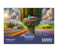 Puzzles De 1000 Pièces pour Adolescents Colorful Flower Field with Nesting Bird Puzzles pour Adultes Jeux Relaxants Décoration Intérieure pour Anniversaire, Noël 38x26cm/1000pcs