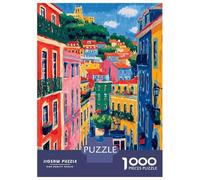 Puzzles De 1000 Pièces pour Adolescents Colorful Lisbon Street with Tram Puzzles pour Adultes Jeux Relaxants Course De Vitesse Manuelle Cadeaux Anti-Stress 52x38cm/1000pcs