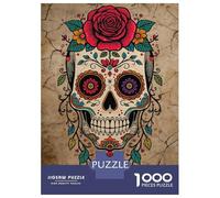 Puzzles De 1000 Pièces pour Adolescents Colorful Sugar Skull with Floral Accents Casse-têtes pour Adultes, Jeu De Réflexion, Difficile, Amusant, Activités À La Maison 70x50cm/1000pcs