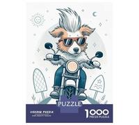 Puzzles De 1000 Pièces Pour Adolescents Cool Dog Riding Motorcycle Illustration Puzzles Pour Adultes Améliorent La Mémoire Casse-tête Difficile Et Stimulant Jeux De Réflexion En Famille 52x38cm/1000pc
