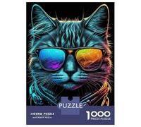 Puzzles De 1000 Pièces pour Adolescents Cool Neon Cat Puzzle Jeux De Famille Décoration Intérieure Cadeaux d'anniversaire Uniques 52x38cm/1000pcs
