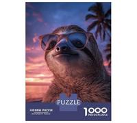 Puzzles De 1000 Pièces pour Adolescents Cool Sloth on Beach at Sunset Puzzles pour Adultes Jeux Relaxants Cadeaux pour Femmes Activités Amusantes À La Maison, 52x38cm/1000pcs