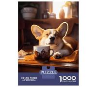 Puzzles De 1000 Pièces pour Adolescents Corgi Coffee Puppy Dog Puzzle Adulte Jeu Manuel Améliore La Mémoire Réduit Le Stress Cadeaux 70x50cm/1000pcs