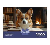Puzzles De 1000 Pièces pour Adolescents Corgi Reading Book by Fireplace Puzzle pour Adultes Jeu Manuel D'assemblage De Motifs pour Anniversaire, Noël 70x50cm/1000pcs