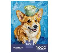 Puzzles De 1000 Pièces pour Adolescents Corgi with Matcha Latte Hat Puzzle pour Adultes Jeu Manuel Amusant Et Humoristique Aide À Exercer Le Cerveau 52x38cm/1000pcs