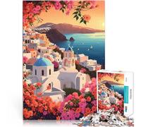 Puzzles de 1000 pièces pour Adolescents Coucher de Soleil à Santorin Jouets de Jeu Activités Amusantes à la Maison, Cadeaux d'anniversaire, Cadeaux de Voyage, 38x26cm