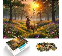 Puzzles de 1000 pièces pour Adolescents Coucher de Soleil sur Les Cerfs de la forêt Jeu Pratique Œuvre d'art 38x26cm