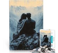 Puzzles de 1000 pièces pour Adolescents Couple Romantique au Sommet d'une Montagne dans Un Style Monochrome Impossible décoration Murale 38x26cm