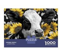 Puzzles De 1000 Pièces pour Adolescents Cow Sunflower Art Print Puzzles pour Adolescents Jeux Relaxants pour S'amuser en Famille Offrez-Leur Un Cadeau 70x50cm/1000pcs