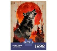Puzzles De 1000 Pièces pour Adolescents Crimson Moon Wolf Call Puzzle pour Adultes Jeu Manuel Amusant Et Humoristique Aide À Exercer Le Cerveau 52x38cm/1000pcs
