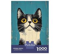 Puzzles De 1000 Pièces pour Adolescents Curious Vintage Cat Portrait Puzzle Adulte Jeu Manuel Cadeaux pour Femmes pour Anniversaire, Noël 52x38cm/1000pcs