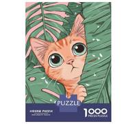 Puzzles De 1000 Pièces pour Adolescents Cute Cat Peeking Through Tropical Leaves Puzzles pour Adolescents Découpe De Précision Stimule Le Cerveau Cadeaux Anti-Stress 38x26cm/1000pcs