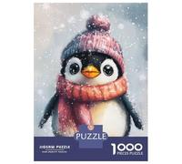Puzzles De 1000 Pièces pour Adolescents Cute Penguin in Winter Hat-2 Puzzles pour Adultes Jeux Amusants Décoration Parfaite pour Un Anniversaire, Noël 52x38cm/1000pcs