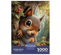 Puzzles De 1000 Pièces pour Adolescents Cute Squirrel Peeking from Tree Hollow Puzzle Adulte Jeu Manuel Cadeaux pour Femmes pour Anniversaire, Noël 52x38cm/1000pcs