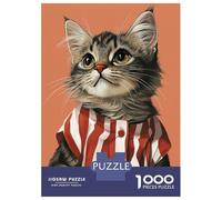 Puzzles De 1000 Pièces pour Adolescents Cute Vintage Cat in Striped Shirt Puzzle Adulte Jeu Manuel Améliore La Mémoire Réduit Le Stress Cadeaux 52x38cm/1000pcs